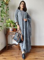 Cotton Grey Casual Wear Printed Readymade Salwar Suit